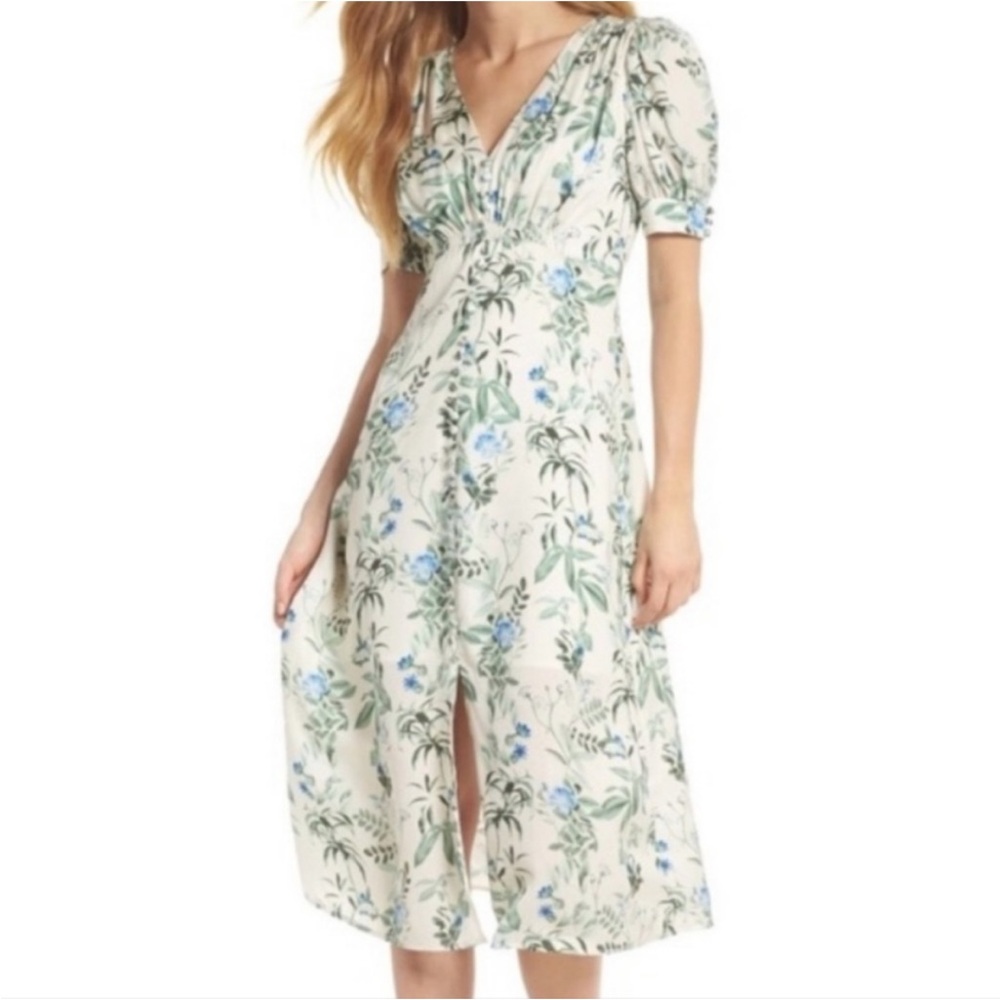 Gal Meets Glam Cream and Blue Floral Midi Dress